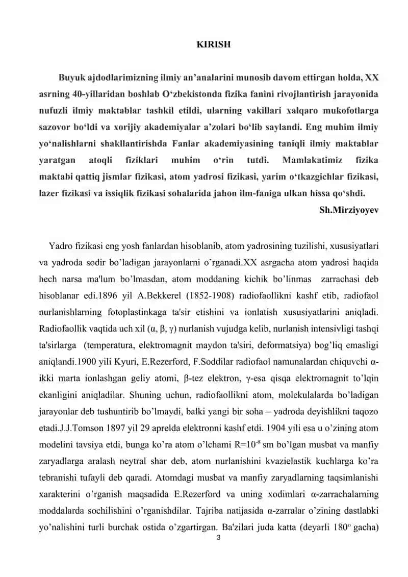 “Elementar zarralar harakatning kvant tabiati. Zarralarning massasi va energiyasi. 3