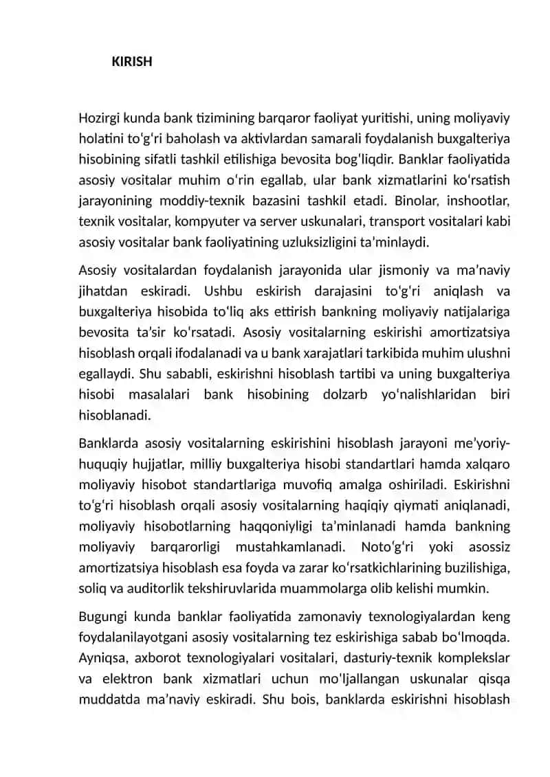 Banklarda asosiy vositalarning eskirishini hisoblash tartibi va uning hisobi 3