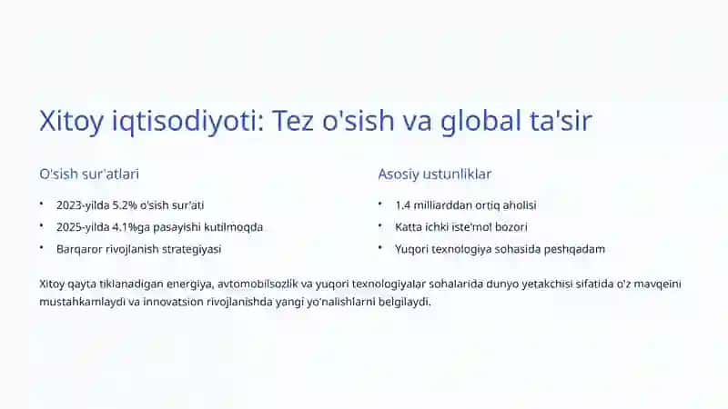 Xitoy bilan Iqtisodiy Aloqalar: Strategik Hamkorlik va Kelajak 3