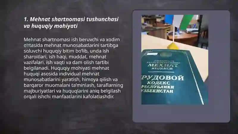 Mehnat shartnomasi tushunchasi, turlari hamda tuzish tartibi 3