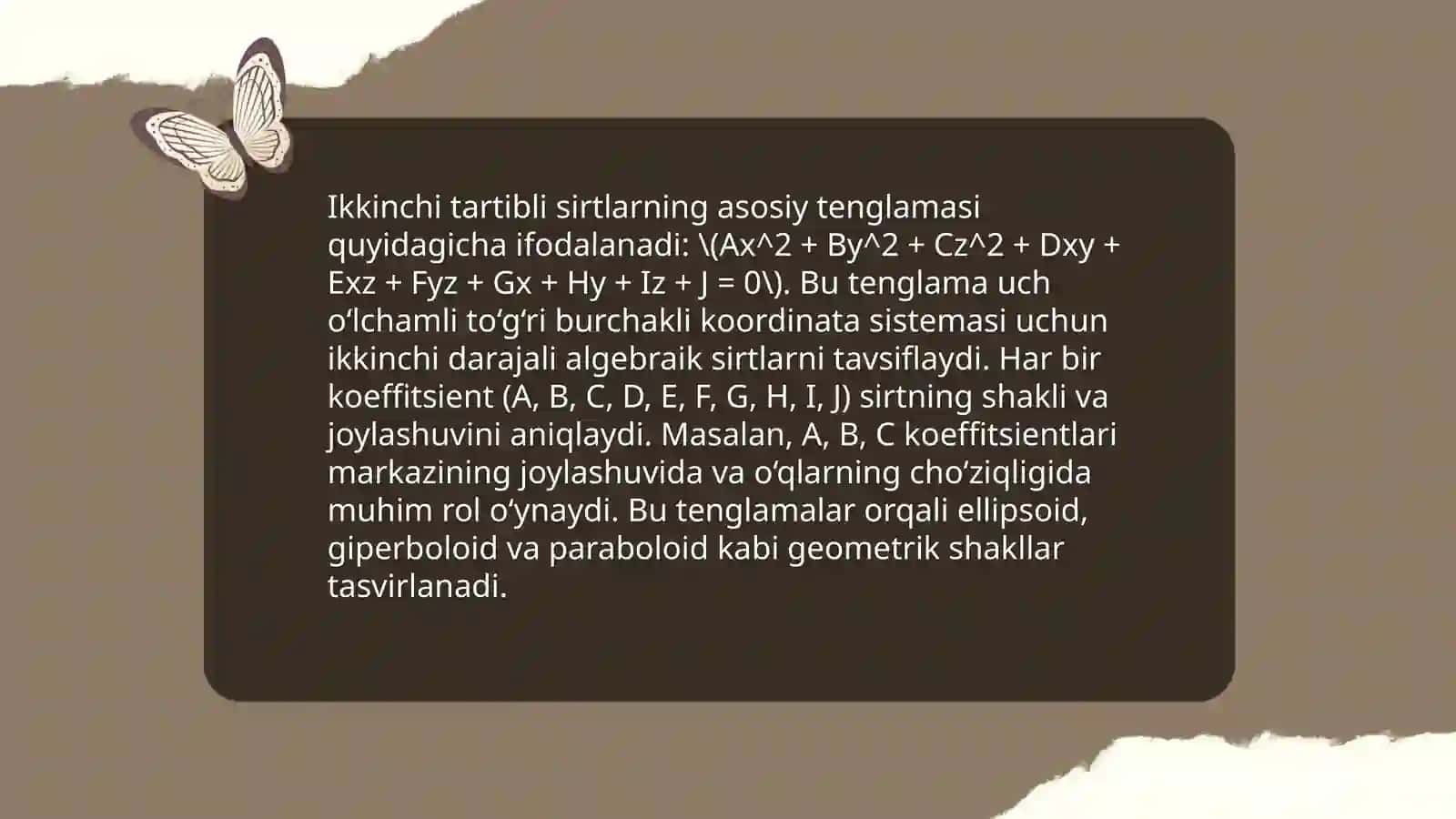 Ikkinchi tartibli sirtlarning urinma tekisligi 3