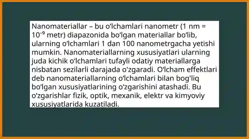 Nanomateriallar o‘lchamligi va ularda o‘lcham effektlari 3