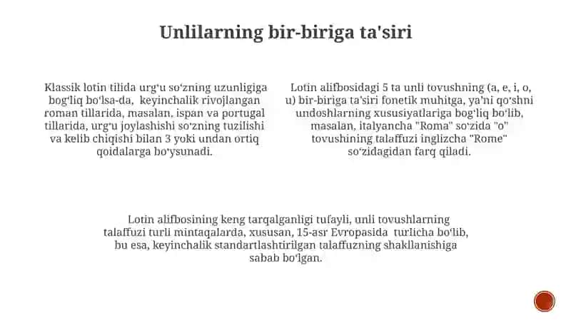 Lotin alifbosi fonetika unlilar talaffuzi urgu qoidalari 3