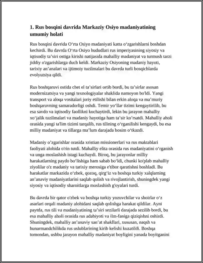 Rus bosqini davrida Oʻrta Osiyo madaniyati 3
