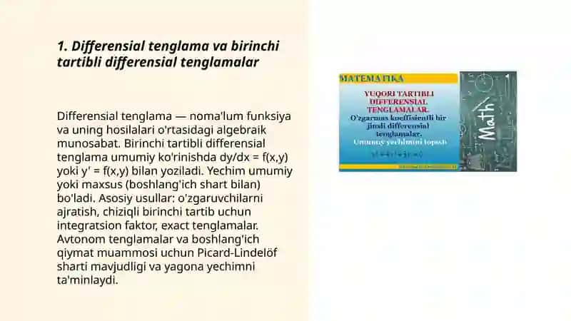 Differensial tenglamalar. Birinchi tartibli differensial tenglamalar 3