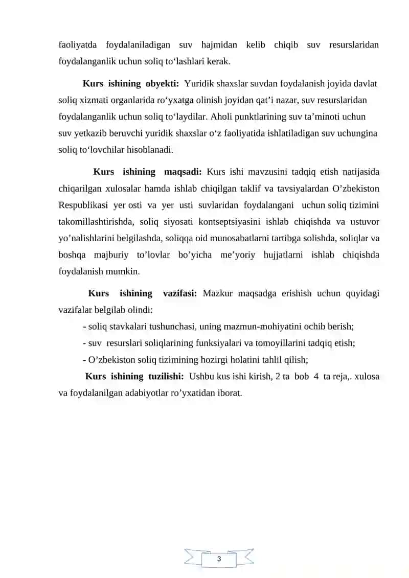 Suv resurslaridan foydalanganlik uchun soliq va uning joriy etilishi sabablari 3