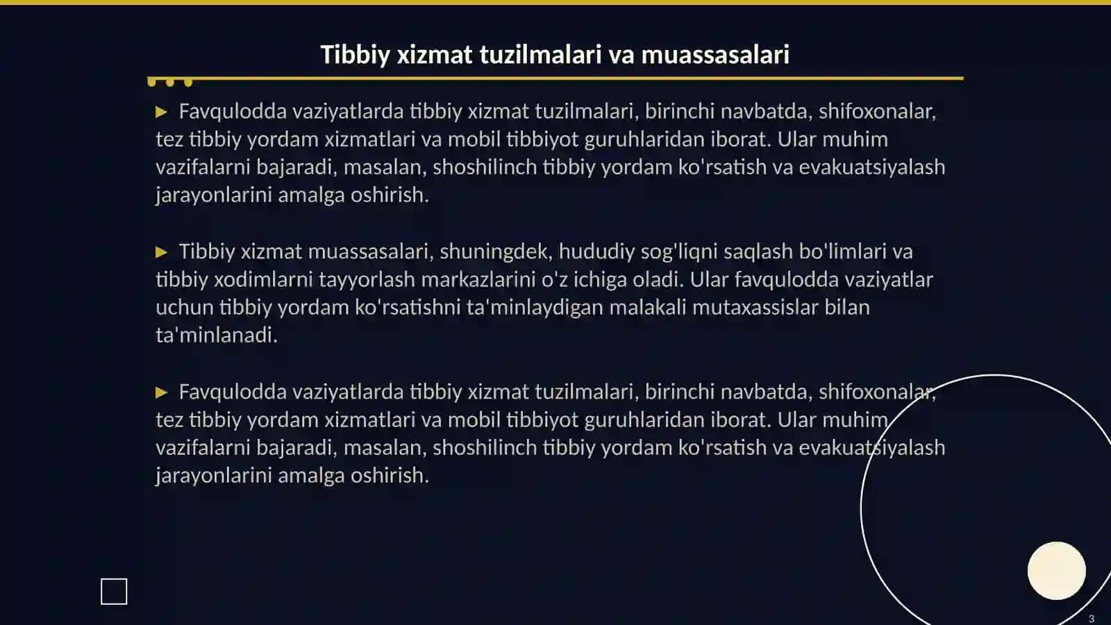 Tibbiy Xizmat Tuzilmalari va Muassasalari 3