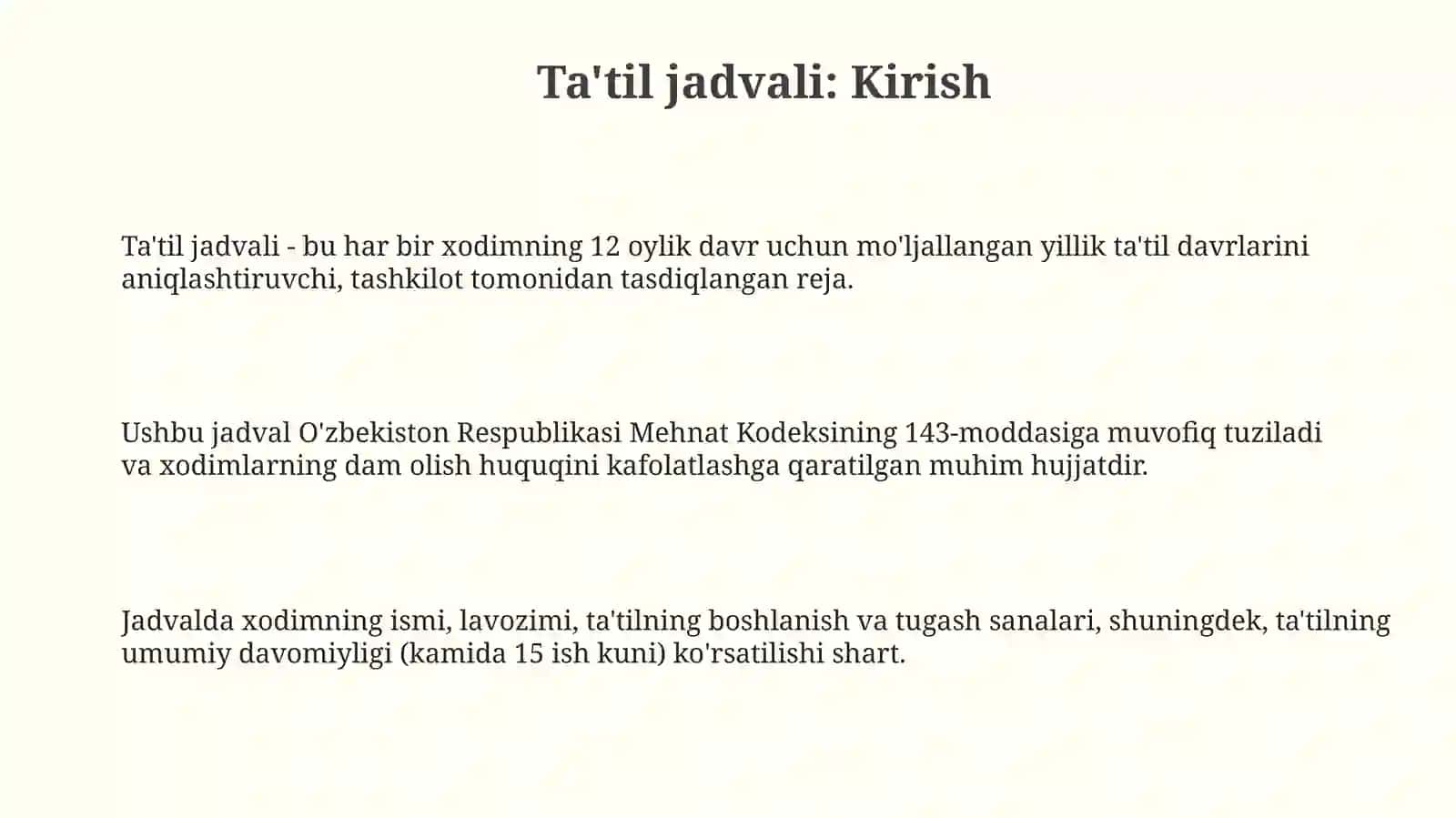 Ta'tillar grafigi, Shartnoma, Mehnat bitimi 3