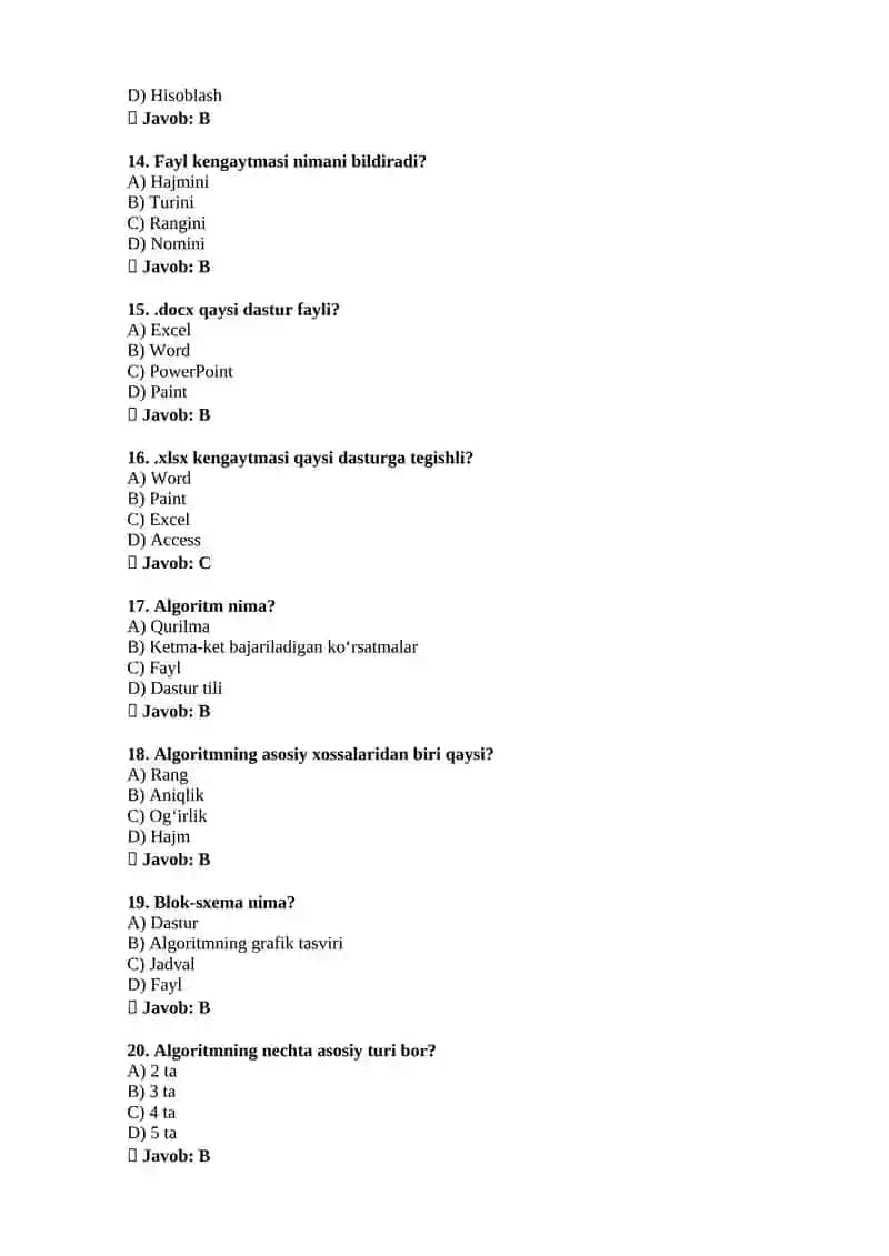 Informatika fanidan atestatsiya test savollari (70 ta) 3