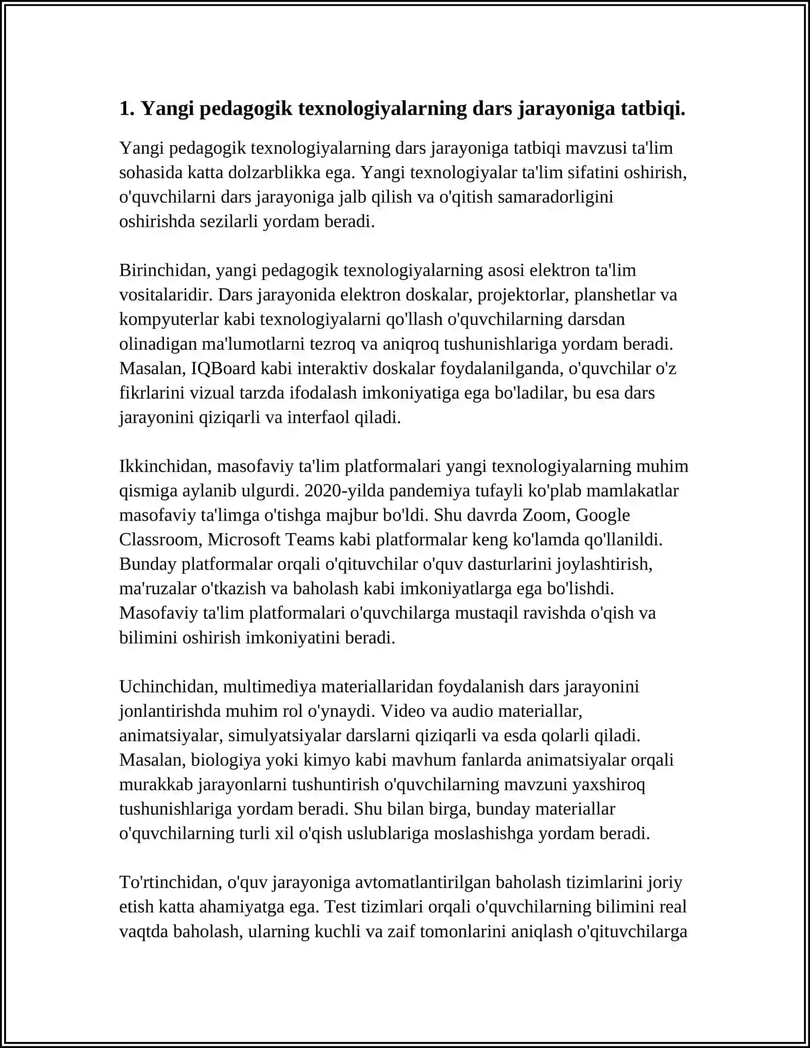 YANGI PEDAGOGIK VA AXBOROT TEXNOLOGIYALARINI DARS JARAYONINDA QOʻLLASH 3
