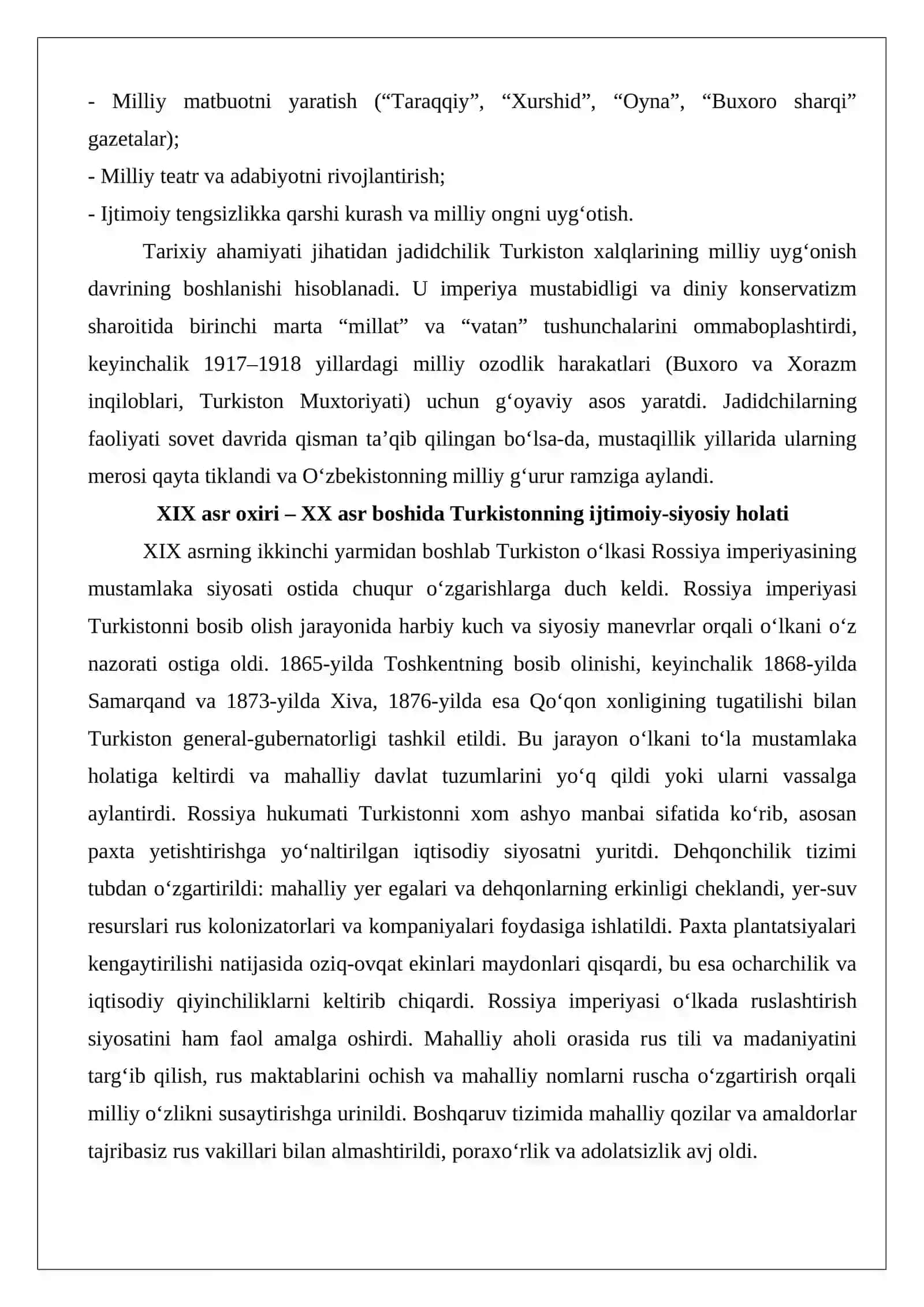 XIX asr oxiri – XX asr boshida Turkistonda jadidchilik harakatining shakllanishi 3