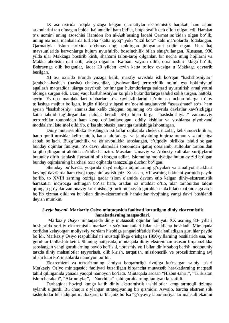 MAVZU. DINIY FUNDAMENTALIZM, RADIKALIZM VA TERRORIZMNING TARIXI VA YO`NALISHLARI 3