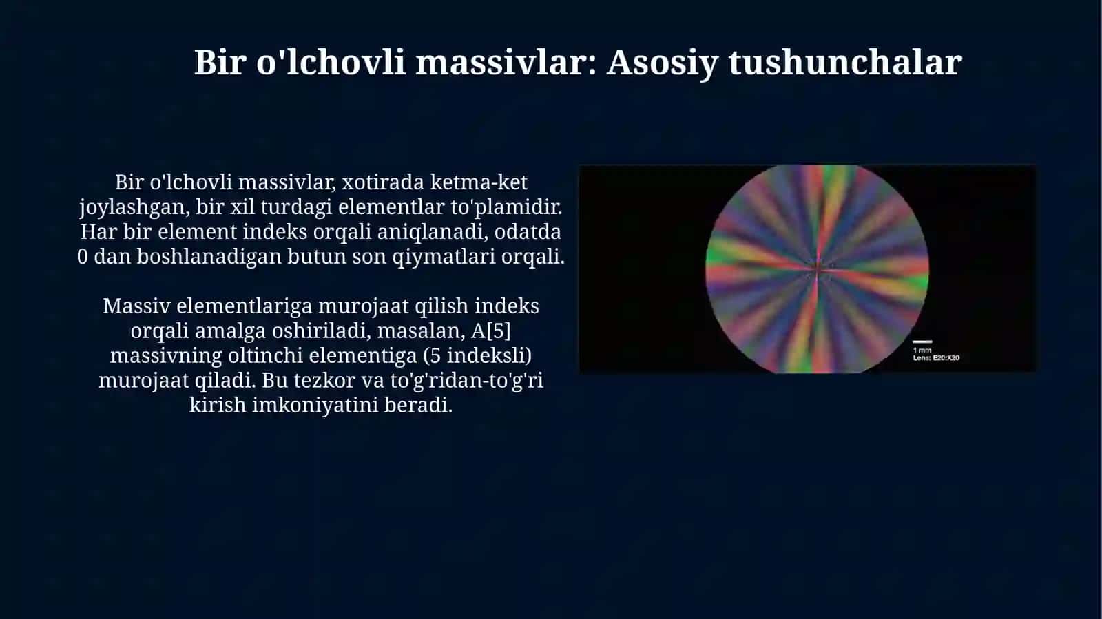 Bir o‘lchamli massivlar. Elementlarni qidirish usuli. Elementlar ustida amallar ko‘rsatish 3