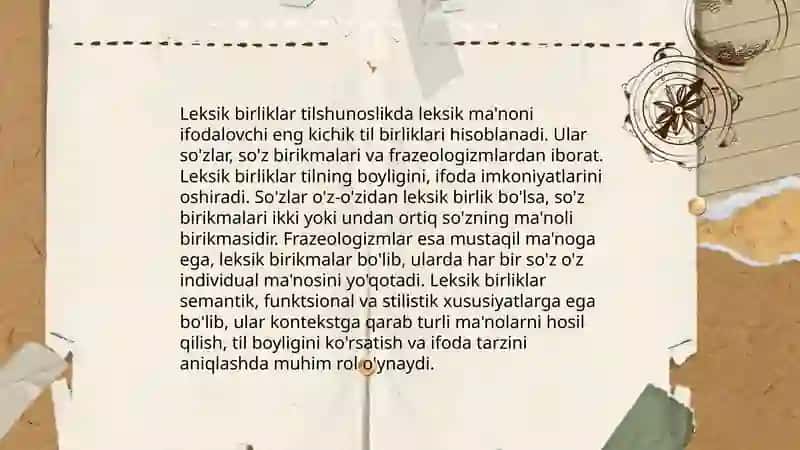 Leksemaning til birligi sifatidagi mohiyati, ifodaviylik jihatdan oʻzbek tili leksikasi 3