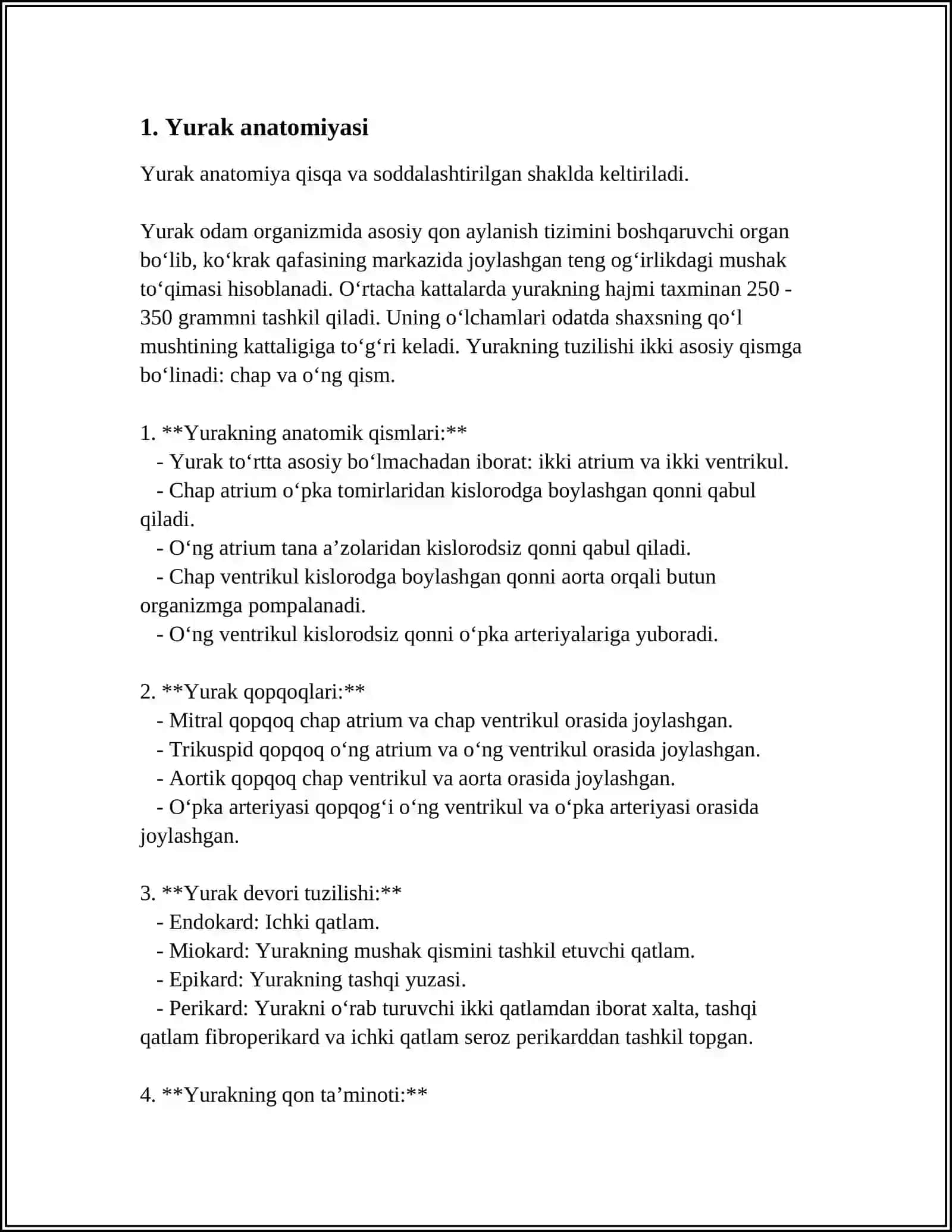 SURXONDARYO TIBBIYOT TEHNIKUMI MUSTAQIL ISH - Mavzu: YURAK 3