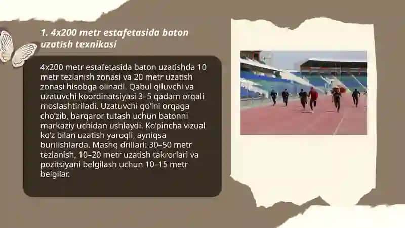 Estafetali yugurish turlari texnikasini oʻrgatish (4x200 metr) 3