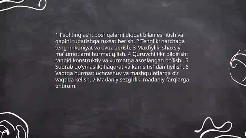 Trening muhitini yaratish tamoyillari ishtirokchilarining xulq atvor tamoyillari 3