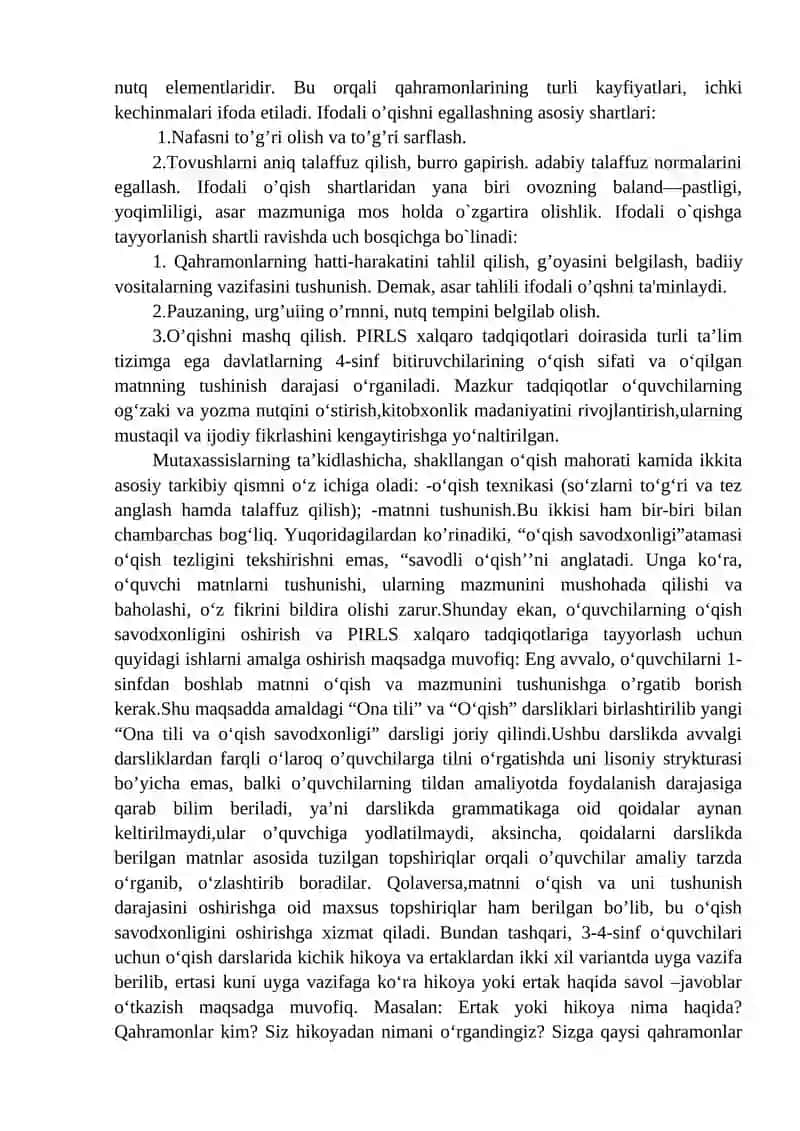 Ifodali o’qish haftaligi reja 3