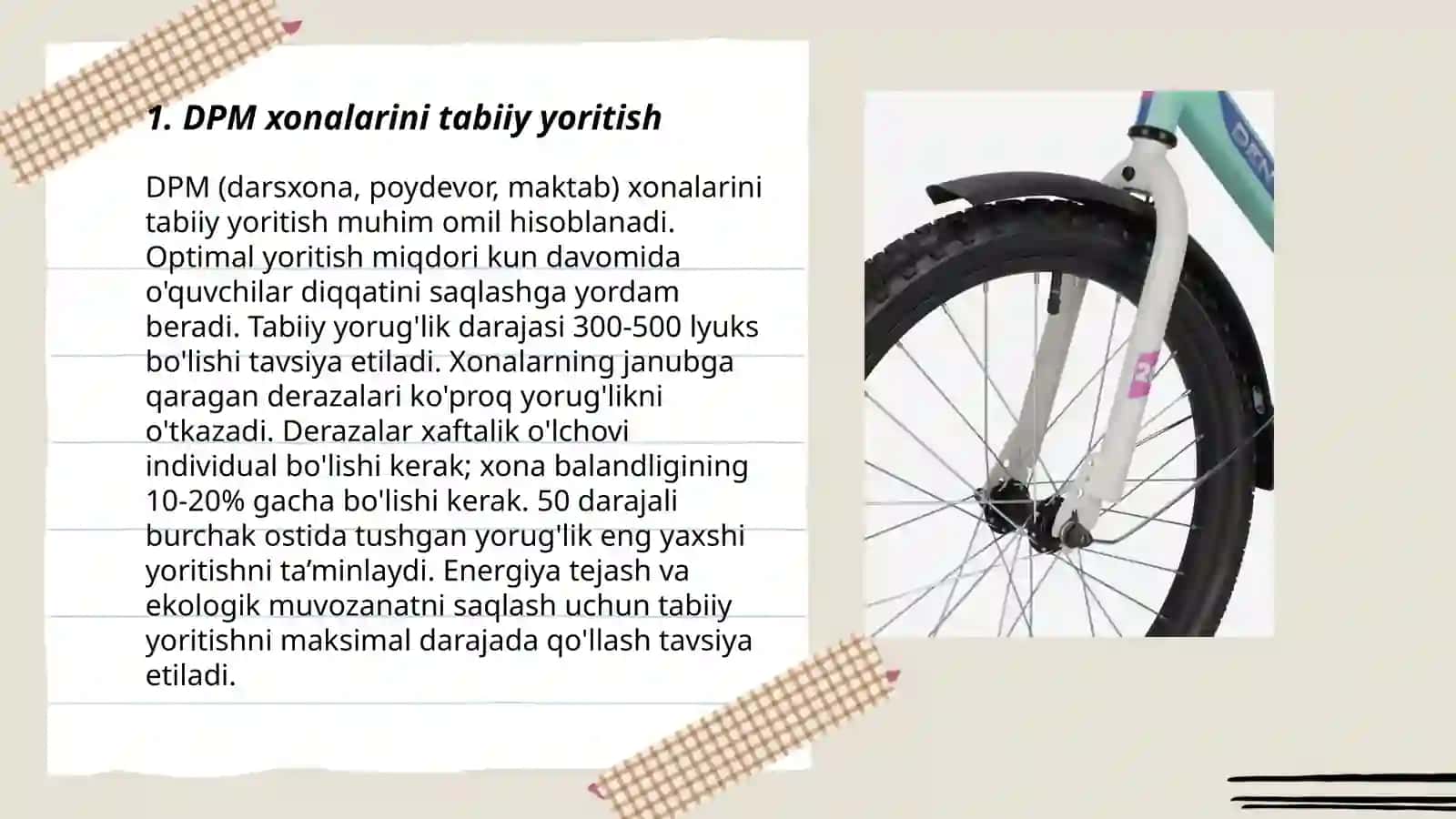 DPMlarning tabiiy va suniy yoritilganlik korsatgichi DPM xonalari izolyatsiyasi 3