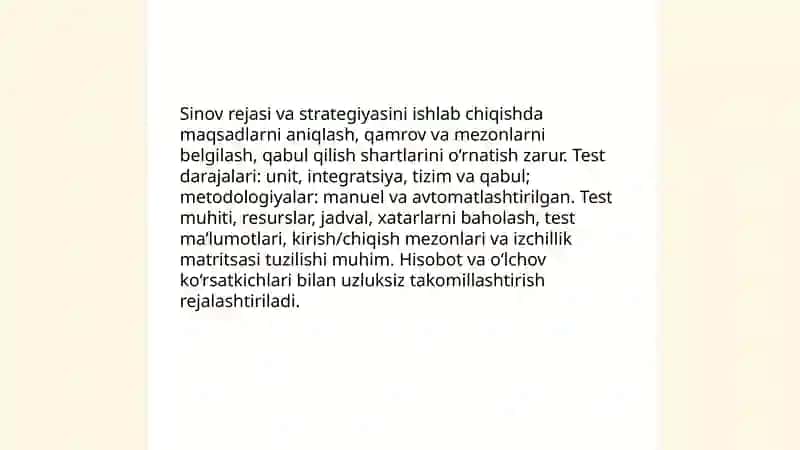 Sinov rejasi va strategiyasini ishlab chiqish 3