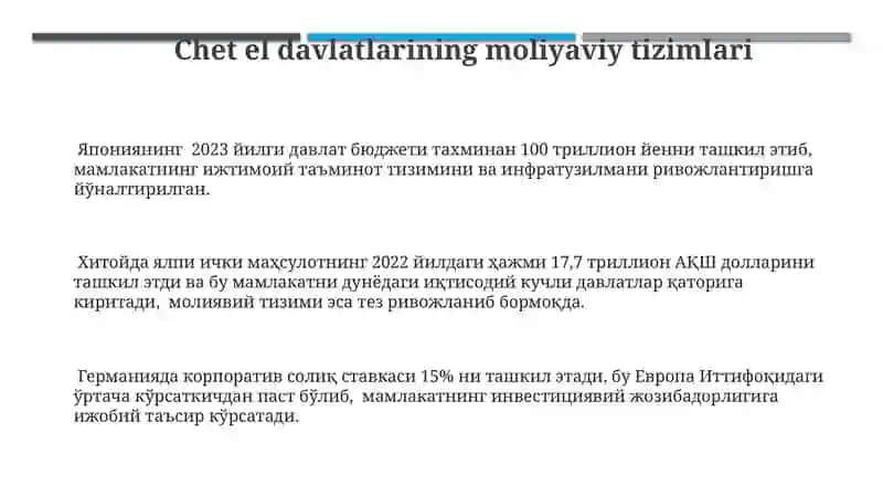 Chet el mamlakatlar moliya va soliq tizimi 3