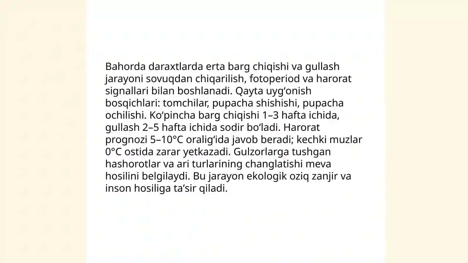 Bahorda daraxtlarni uygʻonishi hayvonlar va hashorotlar haqida suhbat oʻtkazish 3