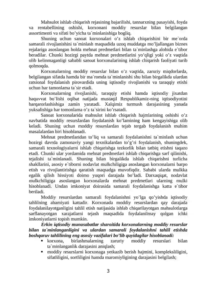 Xo’jalik sub`ektlarining mоddiy resurslar bilan ta`minlanishini tahlili 3