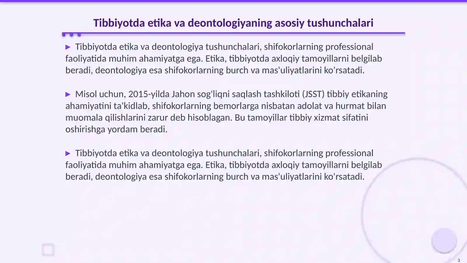 Tibbiyot xodimlari faoliyatida etika va deontologiya masalalari 3