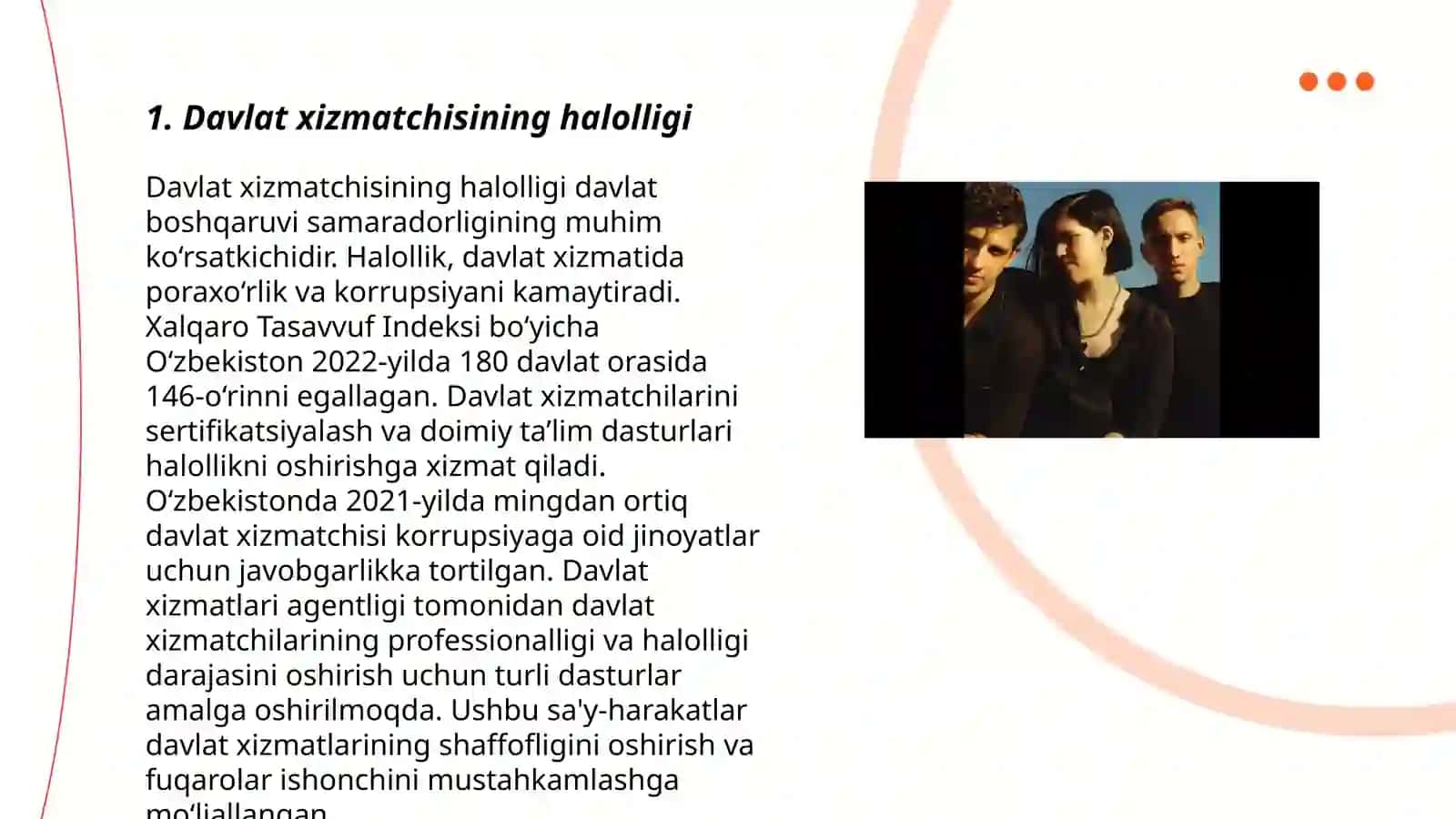 Davlat xizmatchisi faoliyatidagi etikaning asosiy me’yorlari Ikromova Zuxra 3