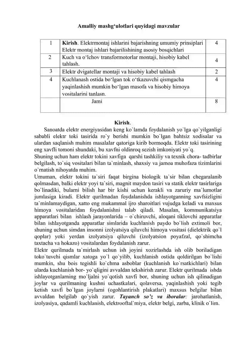 Elektr ta`minoti tizimini montaji va ishlatilishi 3
