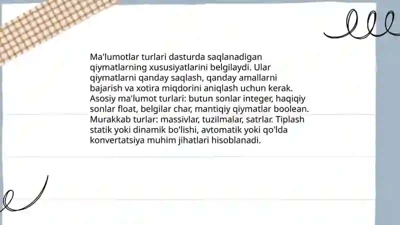 Ma'lumotlar turlari va oʻzgaruvchilar 3