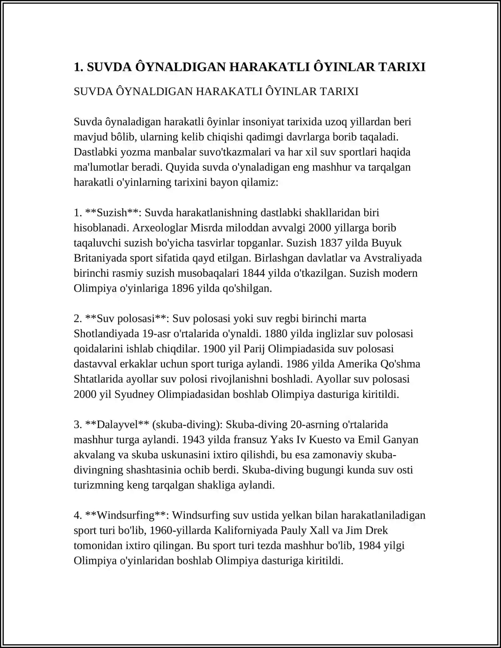 SUVDA ÔYNALDIGAN HARAKATLI ÔYINLARNI ÔRGATISH 15 VAROQLI REFERAT TAYORLASH 3