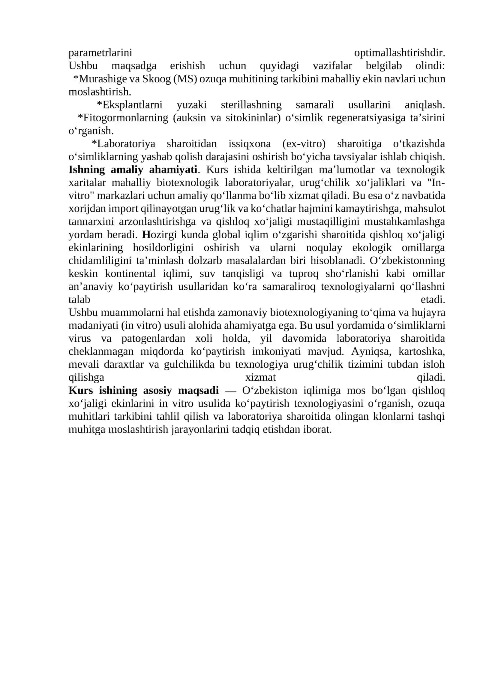 Biotexnologik usullar yordamida Oʻzbekiston iqlimiga mos boʻlgan qishloq xoʻjaligi ekinlarini yetish 3