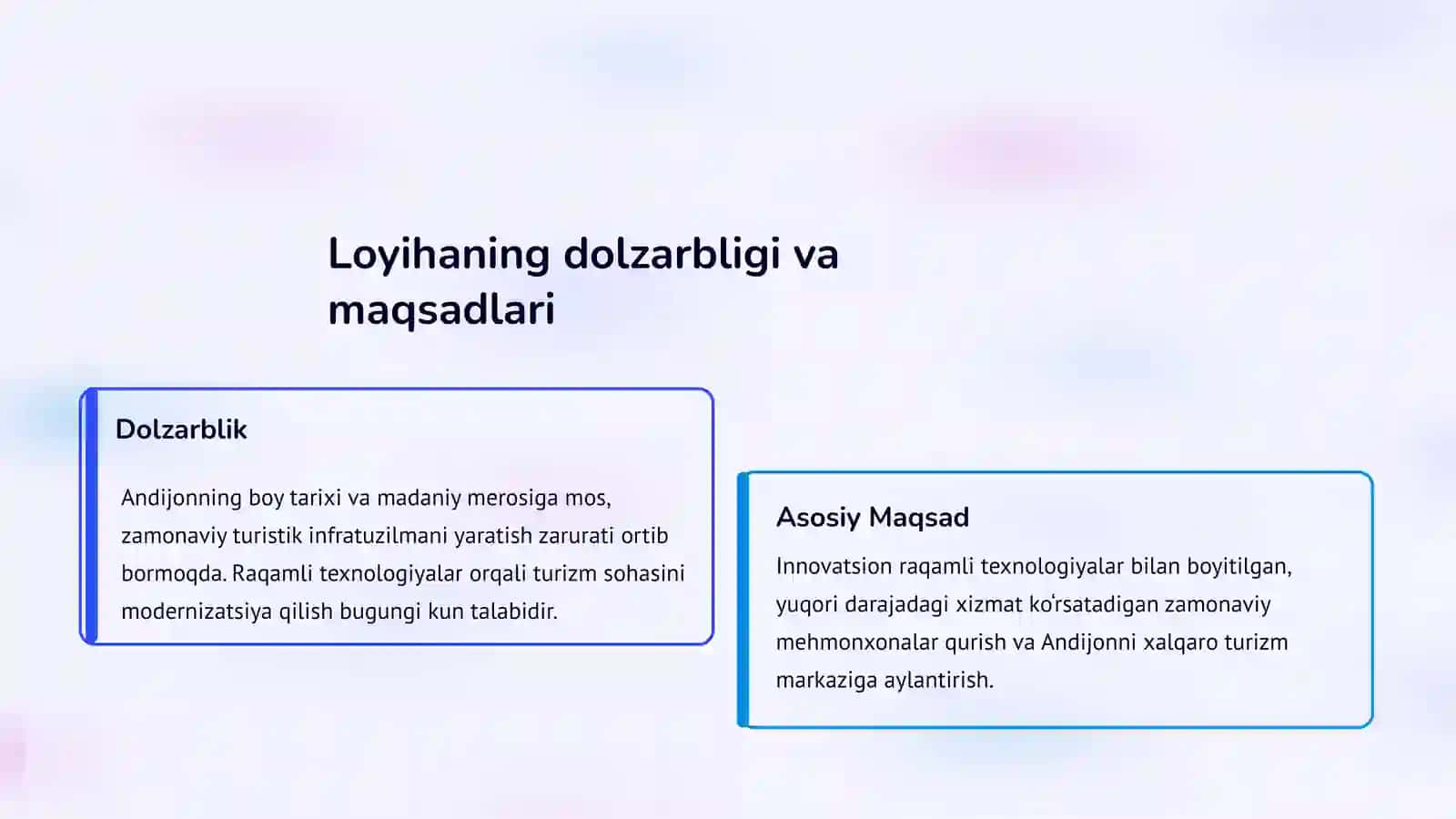 Andijon hududida innovatsiyalar asosida zamonaviy mehmonxonalar qurish loyihasi 3
