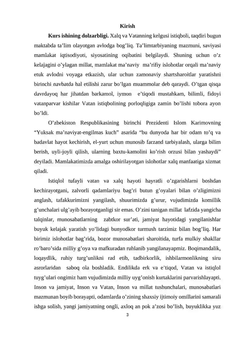 Ma'naviy Islohotlar Tashabbuskori va Yo'lboşchisi Kurs Ishi 3