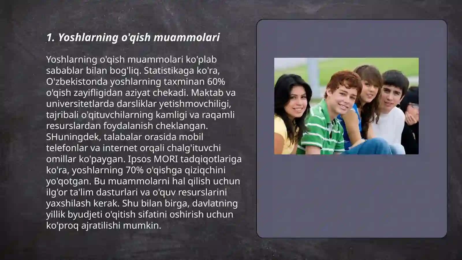 Yoshlarning o'qish muammolari 3