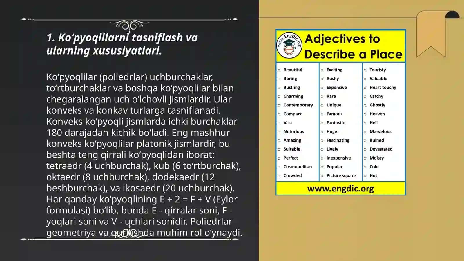Koʻpyoqlilar, ularning turli kesimlarini tasvirlashga oid masalalar yechish 3