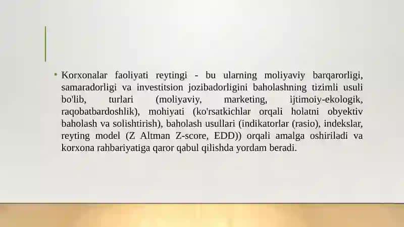 Korxonalar faoliyati reytingining turlari, moxiyati va baxolash usullari 3