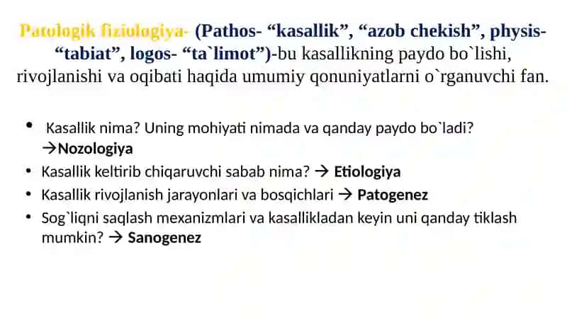 Patofiziologiya faniga kirish. Umumiy nozologiya. Etiologiya, patogenez, sanogenez 3
