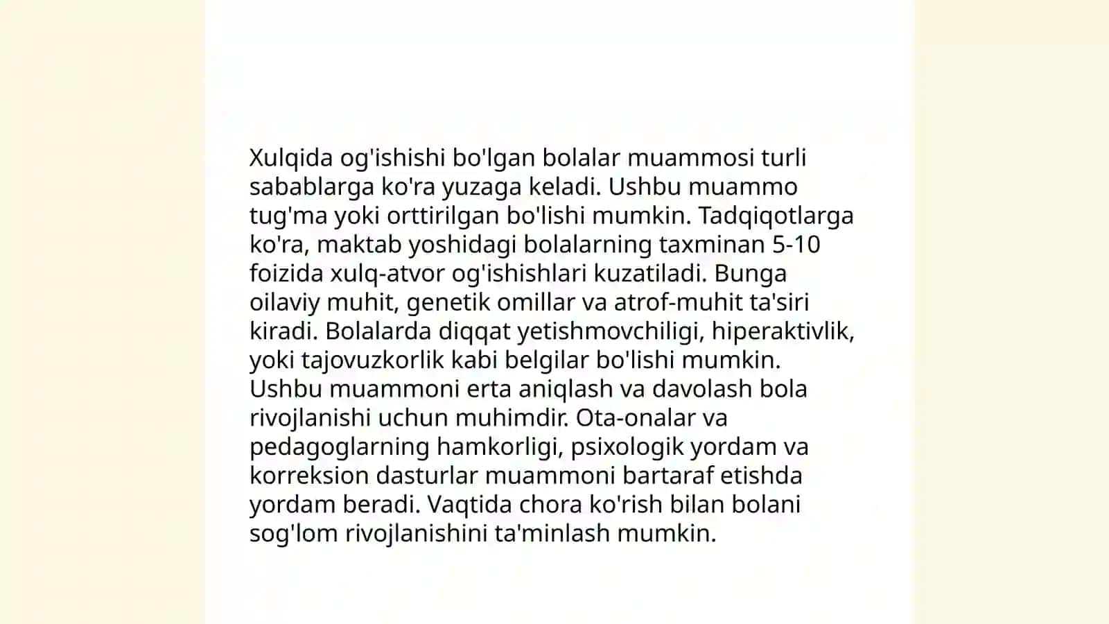 Xulqida og'ishishi bo'lgan bolalar bilan ishlash texnologiyasini ishlab chiqish 3