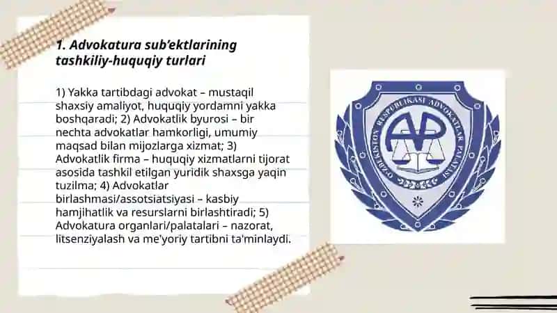 Advokatura faoliyatining tashkiliy huquqiy shakllari 3