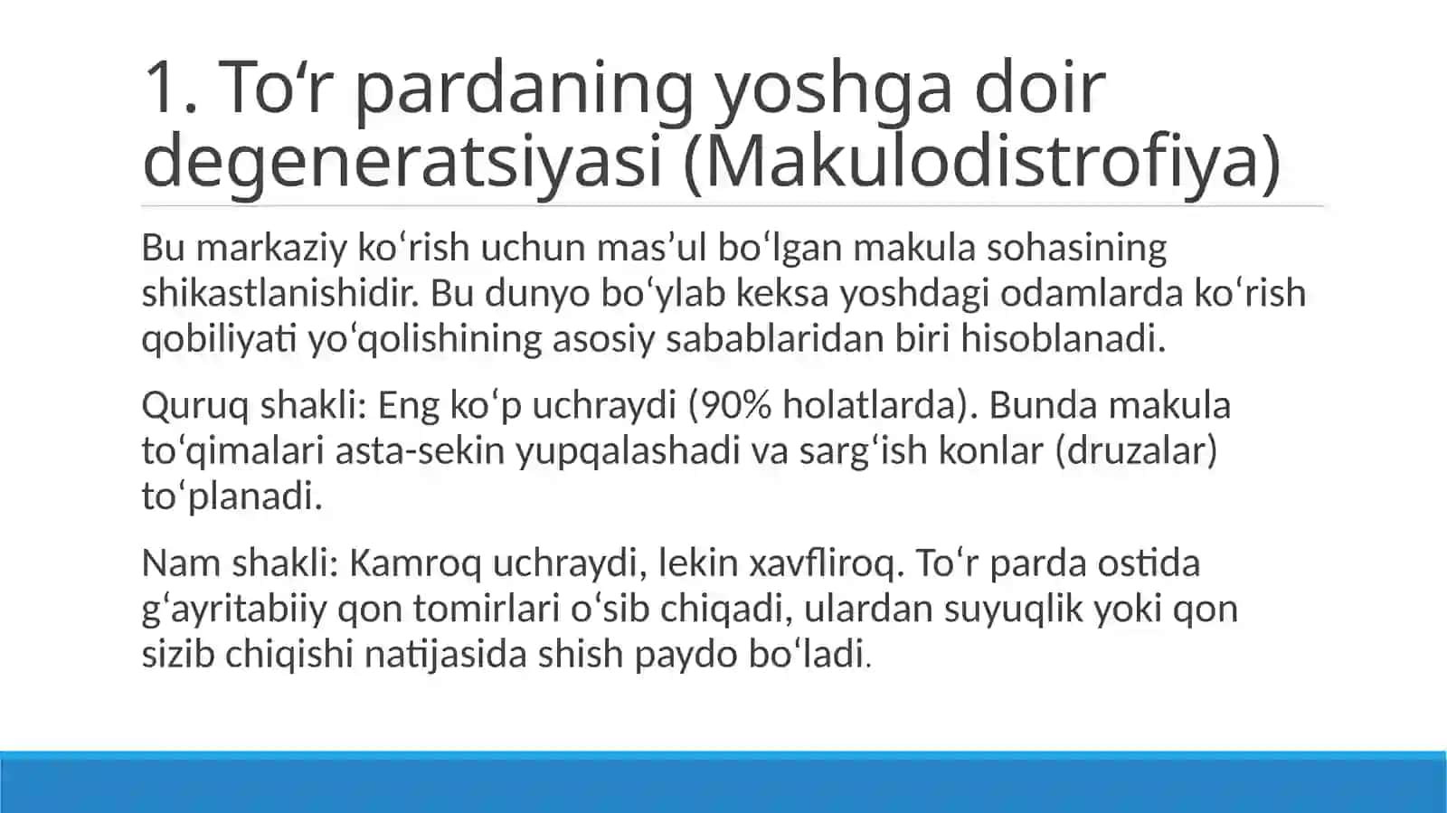 Ko‘z to‘rpardasining degenerativ kasalliklari. Uveit. Katarakta. Retinopatiya. To‘rparda o‘smalari 3