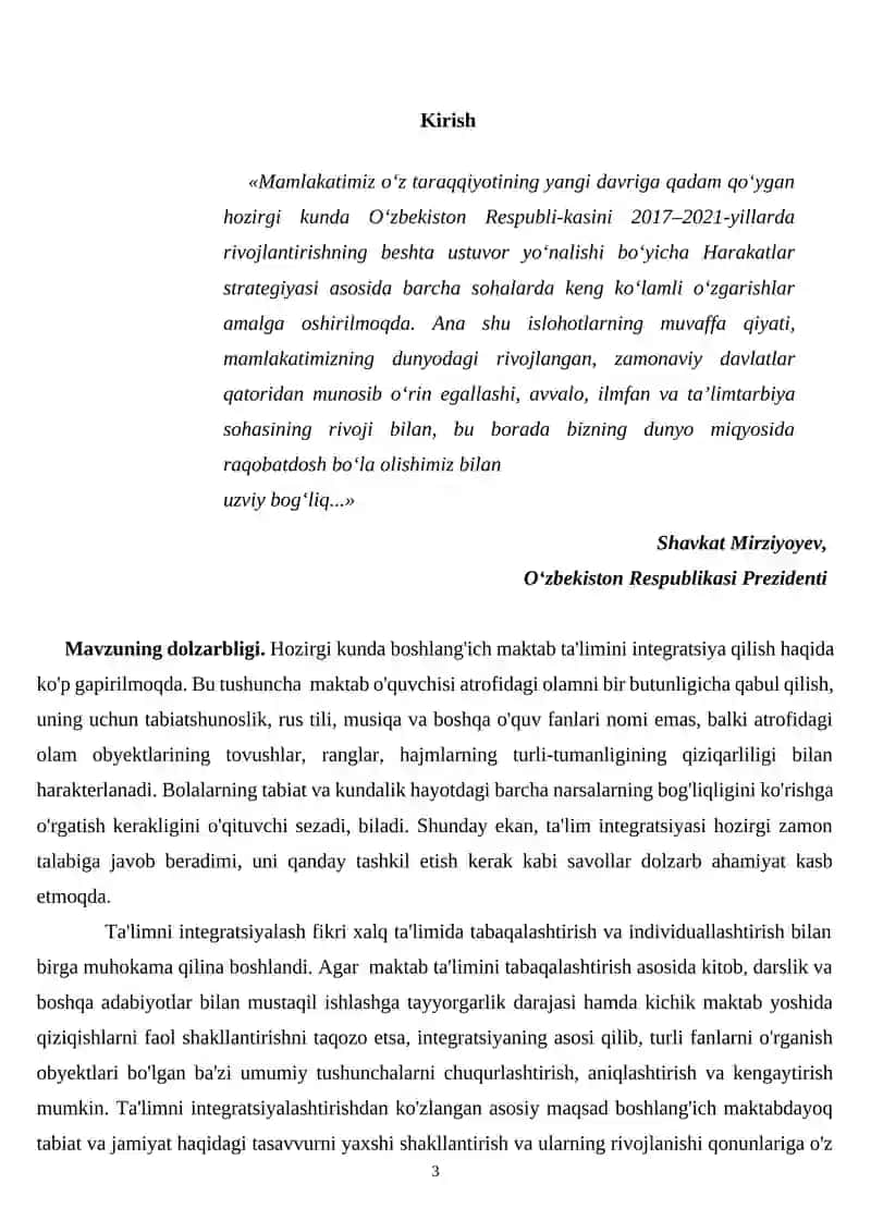 MATEMATIKA VA TABIAT TA'LIM SOHALARINI INTEGRATSIYALASHNING PEDAGOGIK SHART-SHAROITLARI.KURS ISHI 3