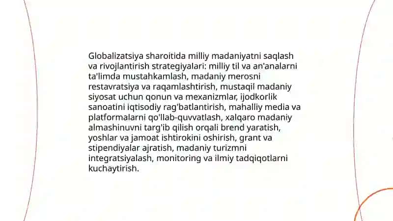 Globalizatsiya sharoitida milliy madaniyatni saqlash va rivojlantirish strategiyalari 3