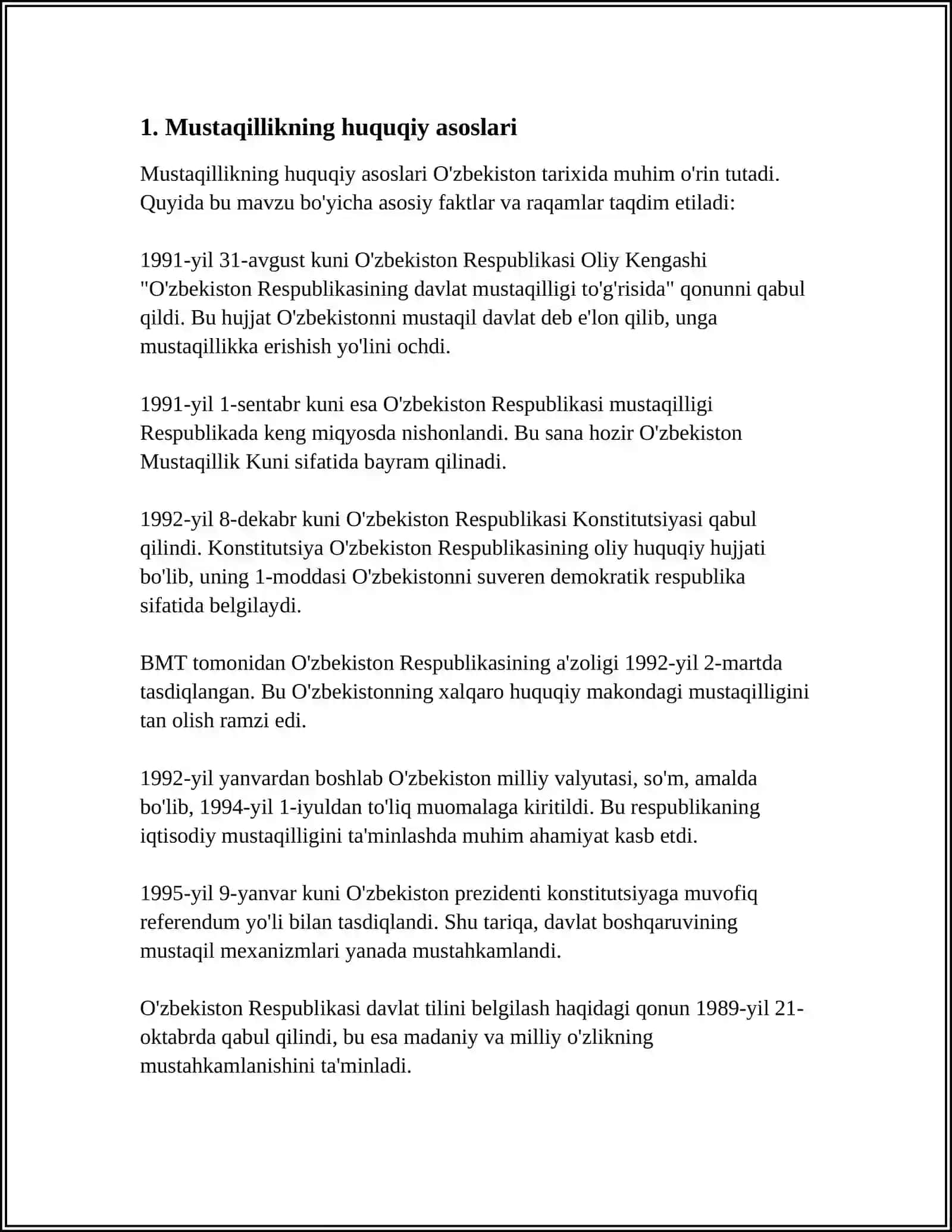 OZBEKISTON RESPUBLIKASI DAVLAT MUSTAQILIK ASAOSLARI TOGRISIDAGI QONUN 3