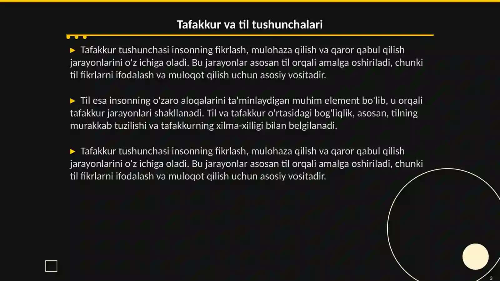 Tafakkur va til o'rtasidagi o'zaro bog'liqlikni tahlil qiling 3