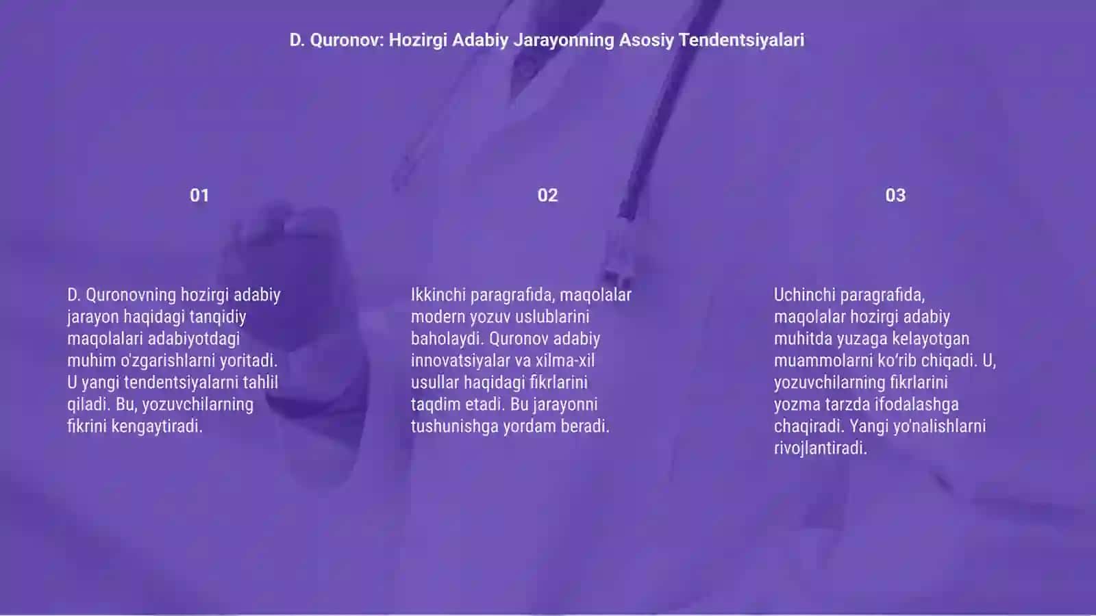 D. Quronovning hozirgi adabiy jarayon haqidagi tanqidiy maqolalar 3