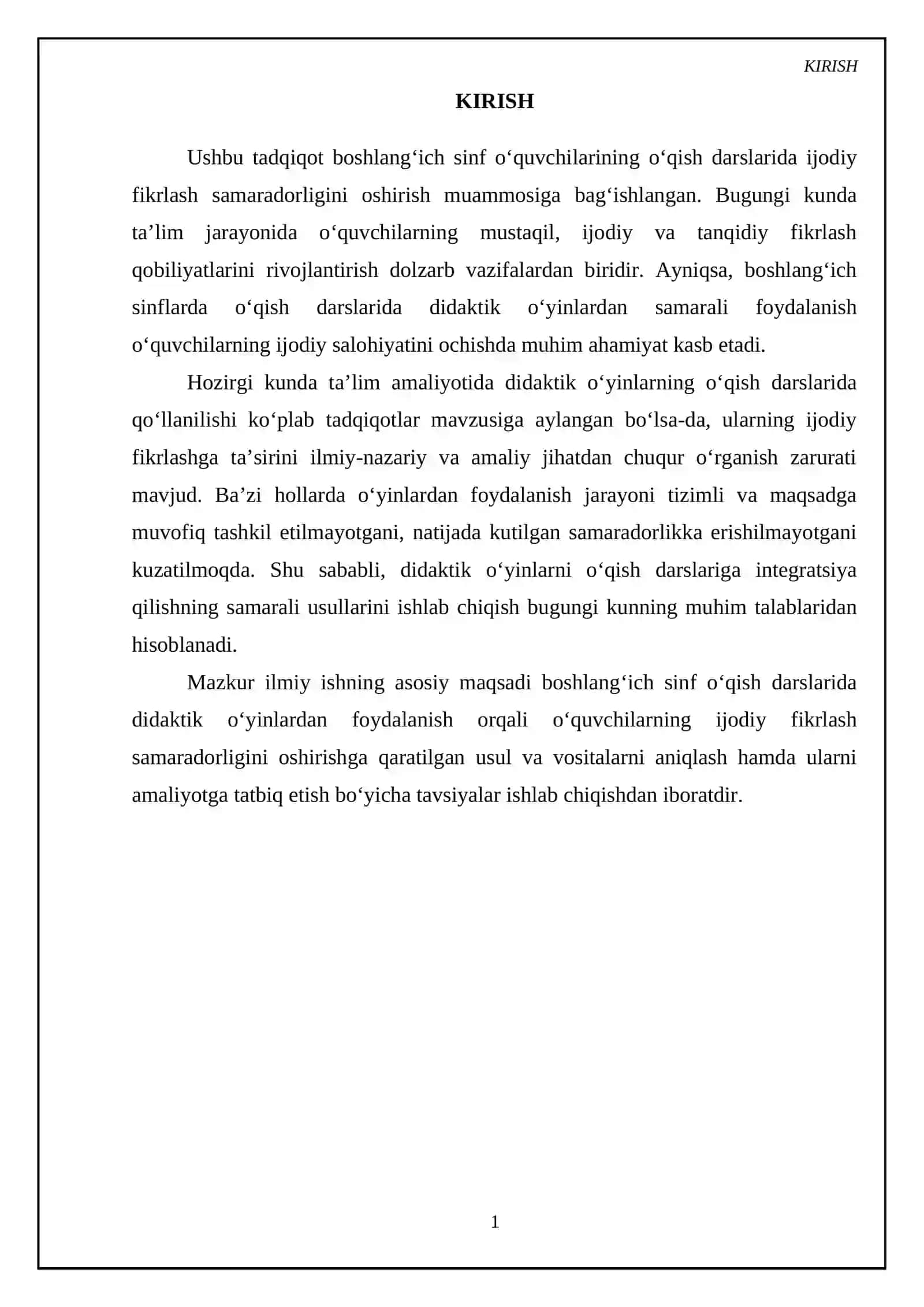 BOSHLANG‘ICH SINF O‘QISH DARSLARIDA DIDAKTIK O‘YINLARDAN FOYDALANISH ORQALI IJODIY FIKRLASH SAMARADORLIGINI OSHIRISH 3