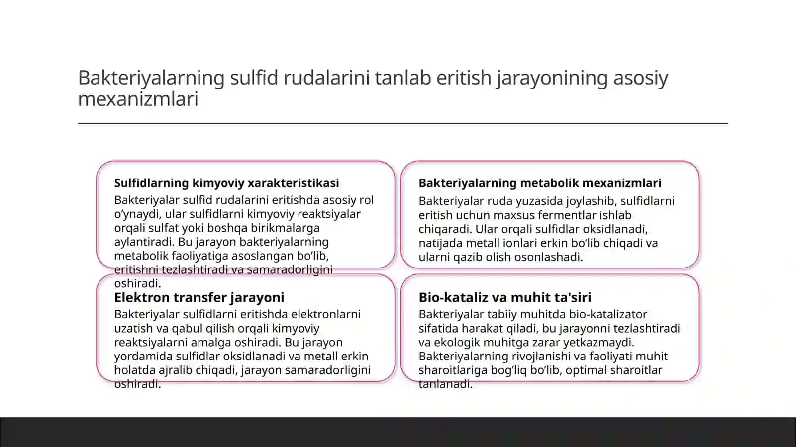 Bakteriyalarning sulfid rudalarini tanlab eritish 3