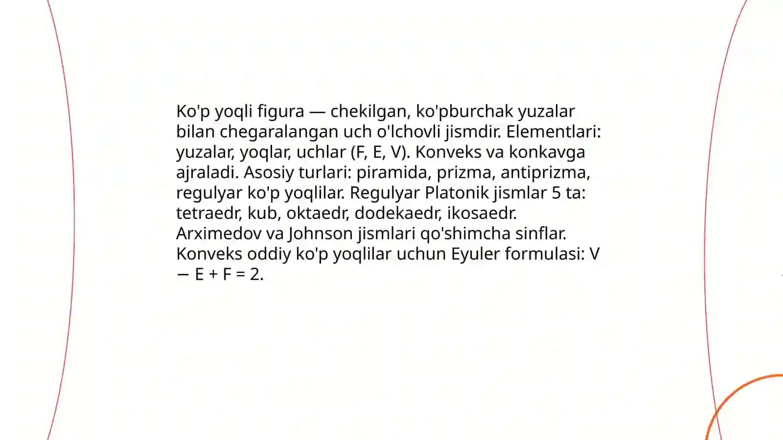 Kòp yoqli figuralar  ularning sirtlari hajmlariga oid masalalar yechish 3